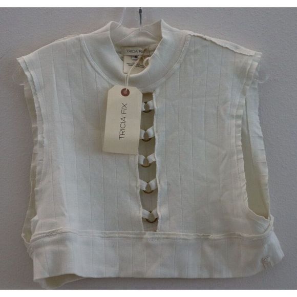 Free People x Tricia Fix Women's S Cream Harris Micro Crop Tank Top - Picture 1 of 7